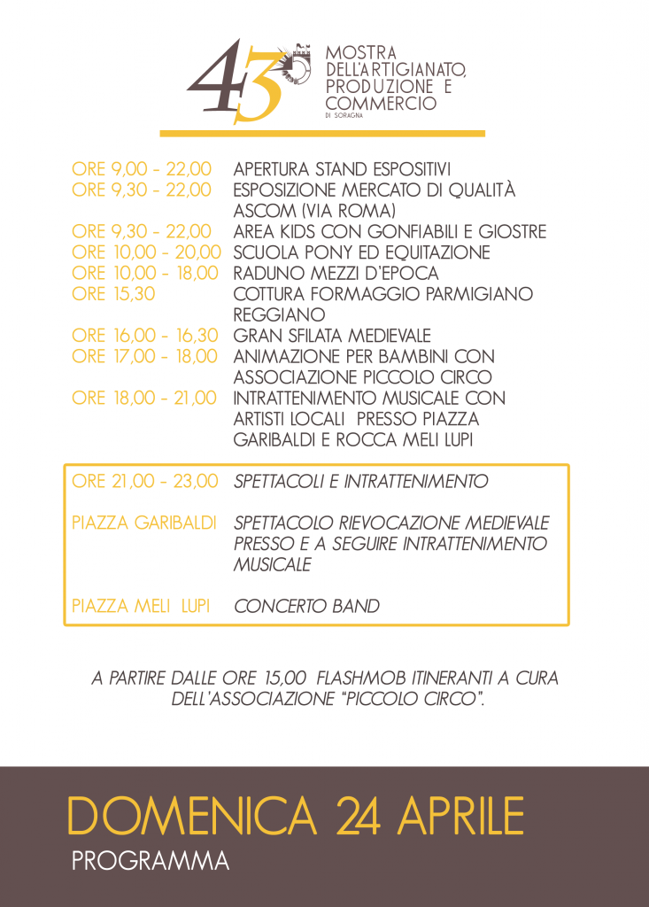Programma Mostra dell'artigianato di Soragna 2022 domenica 24 aprile