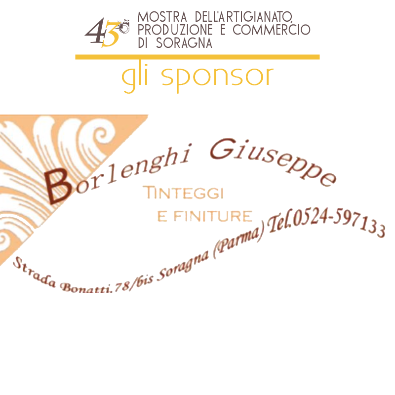 Vi presentiamo gli sponsor della mostra dell'artigianato di Soragna 2022: Borlenghi Giuseppe tinteggi e finiture
